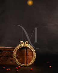 Heritage Peacock Motif Gold Kada with Ruby and Emerald Inlay