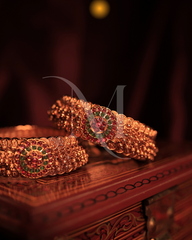 Premium Antique Gold Bangles with Multicolor Kundan Centerpiece