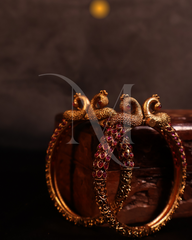Regal Peacock Design Gold Bangles with Ruby Accents