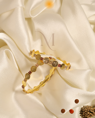 Heritage Coin Motif Gold Bangles with Stone Detailing