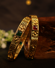 Vintage Charm – Gold Bangles with Floral and Gem Accents