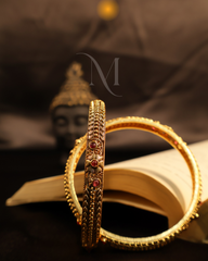 Divine Radiance – Antique Gold Bangles with Ruby Highlights