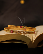 Timeless Bloom – Floral Gold Bangles with Ruby Accents