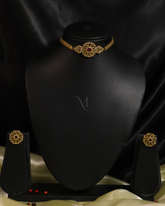 Regal Gold Choker Set with Ruby Centerpiece and Matching Stud Earrings