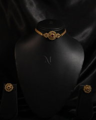 Regal Gold Choker Set with Ruby Centerpiece and Matching Stud Earrings