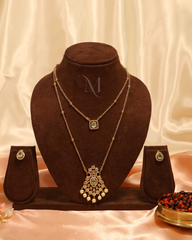 Dual-Layer Rose Quartz Pendant Necklace with Pearl Accents