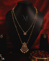 Dual-Layer Rose Quartz Pendant Necklace with Pearl Accents