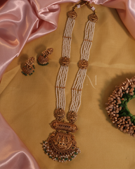 Heritage Temple Necklace with Emerald Beads and Jhumkas