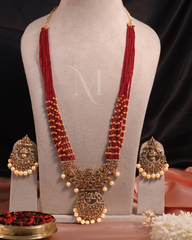 Regal Red Beaded Necklace Set with Pearl Accents