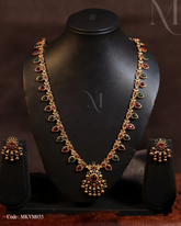 Traditional Gold Necklace Set with Red and Green Stone Drops