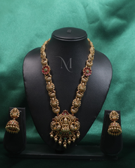 Antique Gold Temple Necklace with Goddess Lakshmi Pendant