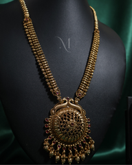 Antique Gold-Tone Temple Necklace Set with Ruby Accents