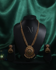 Antique Gold-Tone Temple Necklace Set with Ruby Accents