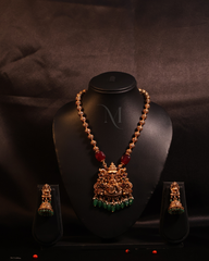 Antique Temple Jewellery Set with Green Bead Detailing