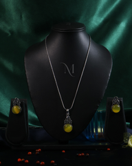 Antique Silver Jewelry Set with Yellow Gemstones