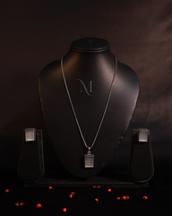 Elegant Silver Necklace and Earring Set with Frosted Rectangular Stones