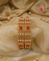 Premium Pearl & Coral Bangle Pair