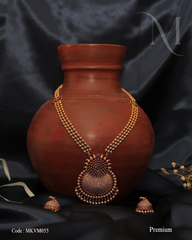 Antique Gold Temple Necklace with Intricate Red & Green Stone Work