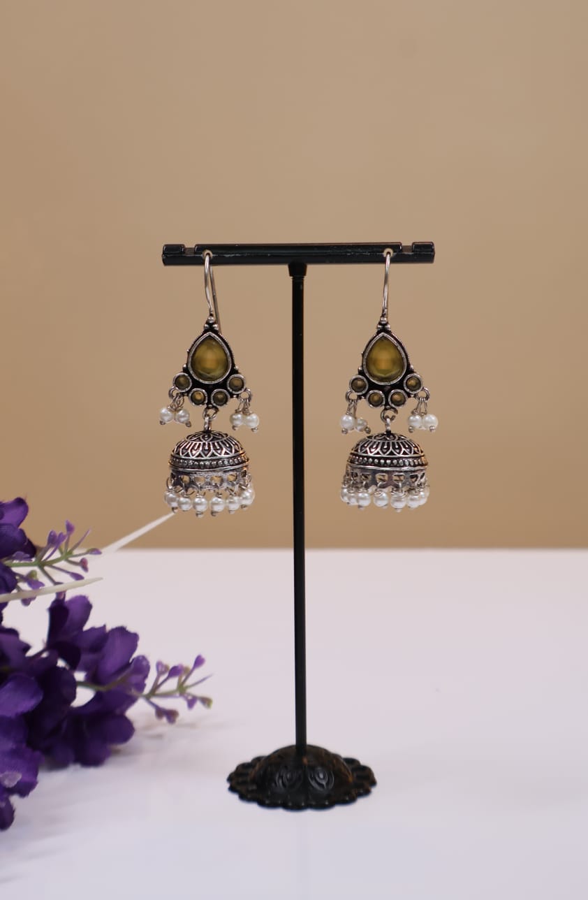 Oxidised Drop Jhumka Earrings