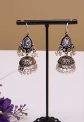 Oxidised Drop Jhumka Earrings