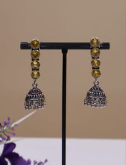 Oxidised Stone Jhumka earring - beige