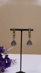Oxidised Stone Jhumka earring - beige