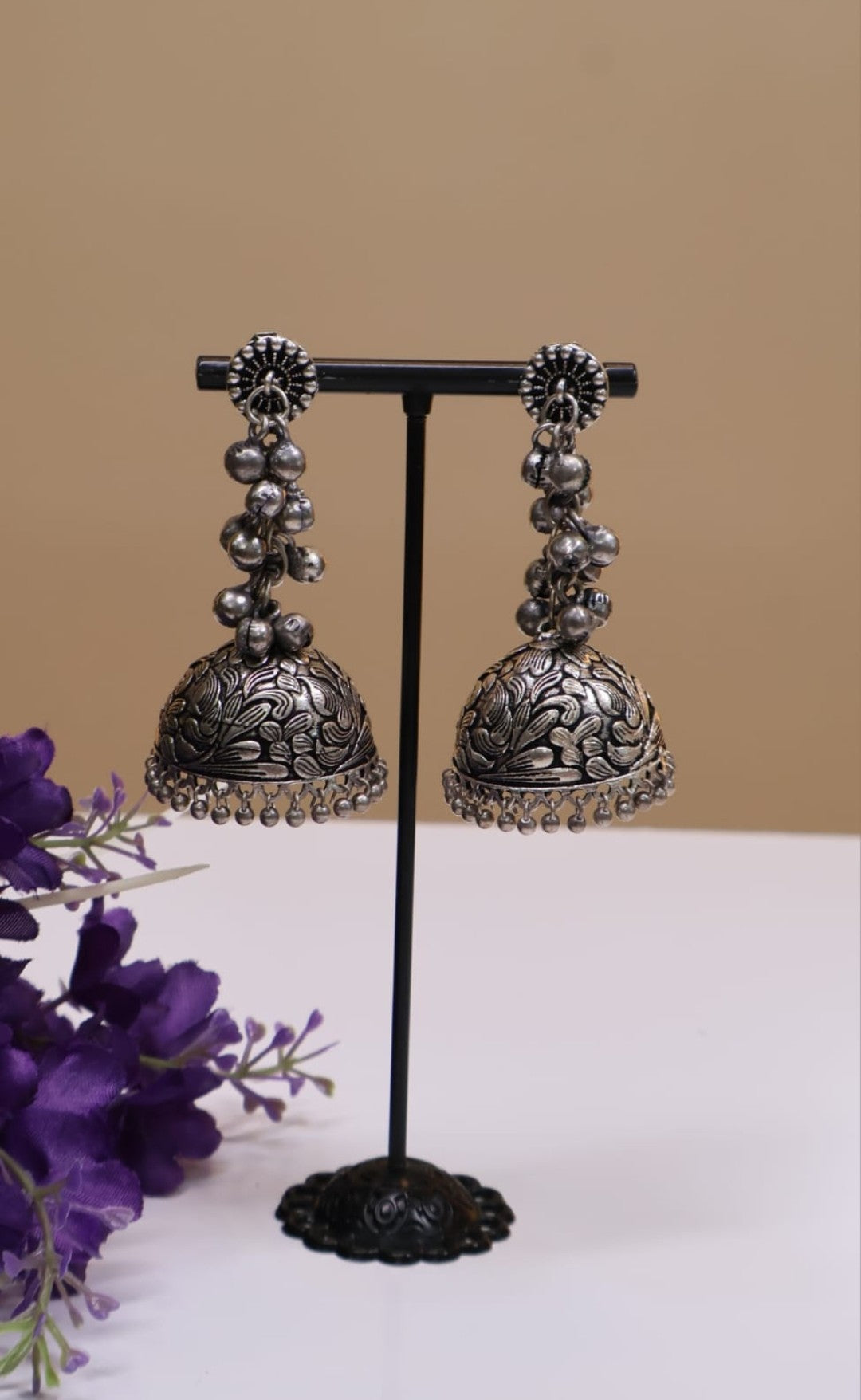 Silver meets Ghunguroo oxidised Jhumkas