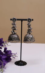 Silver meets Ghunguroo oxidised Jhumkas