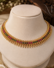 Green & Ruby Stone Mullamottu Necklace