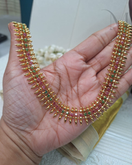 Green & Ruby Stone Mullamottu Necklace
