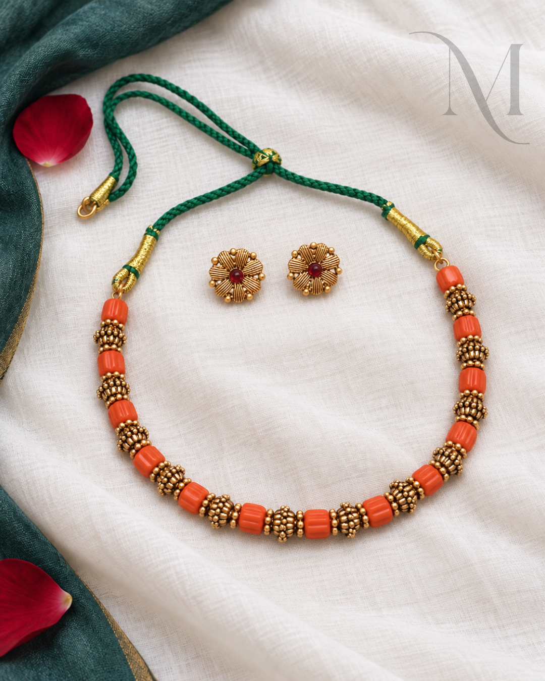 Orange Coral-Style Beads Necklace Set