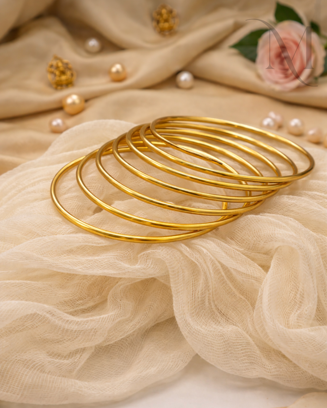 Classic Plain Gold Bangles (Set of 6)