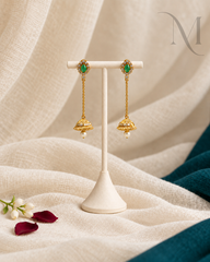 Alli (അല്ലി) – Green Pearl Hanging Jhumka 🌿