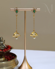 Alli (അല്ലി) – Green Pearl Hanging Jhumka 🌿