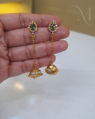Alli (അല്ലി) – Green Pearl Hanging Jhumka 🌿