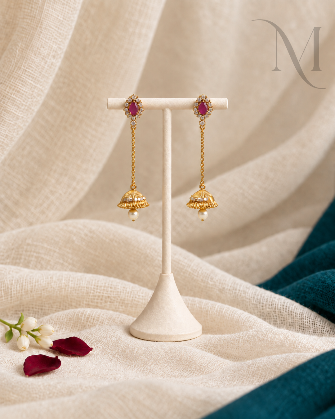 Alli (അല്ലി) – Ruby Red Pearl Hanging Jhumka 🌹