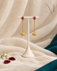 Alli (അല്ലി) – Ruby Red Pearl Hanging Jhumka 🌹