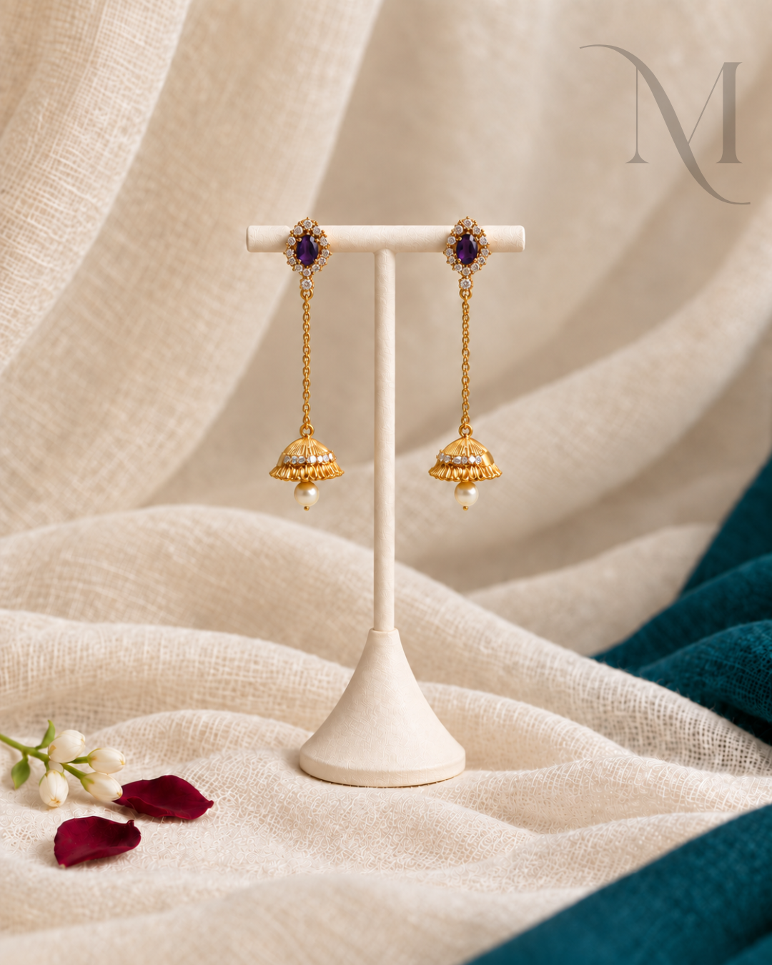 Alli (അല്ലി) – Purple Pearl Hanging Jhumka 💜