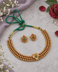 Non-Idol Maharashtrian Thushi Necklace Set-Green