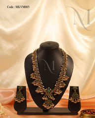 Grand Antique Temple Necklace Set with Green Accents and Pearl Drops