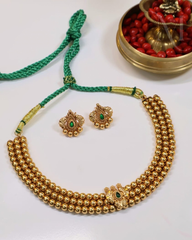 Non-Idol Maharashtrian Thushi Necklace Set-Green