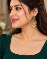 Meher Green Kundan Pearl Jhumka