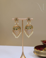 Meher Green Kundan Pearl Jhumka
