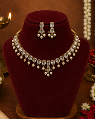 Ruhika white stone & Pearl Necklace Set