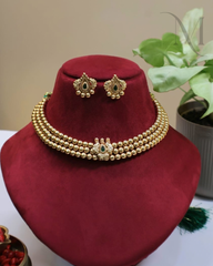 Non-Idol Maharashtrian Thushi Necklace Set-Green