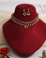 Ruhika white stone & Pearl Necklace Set