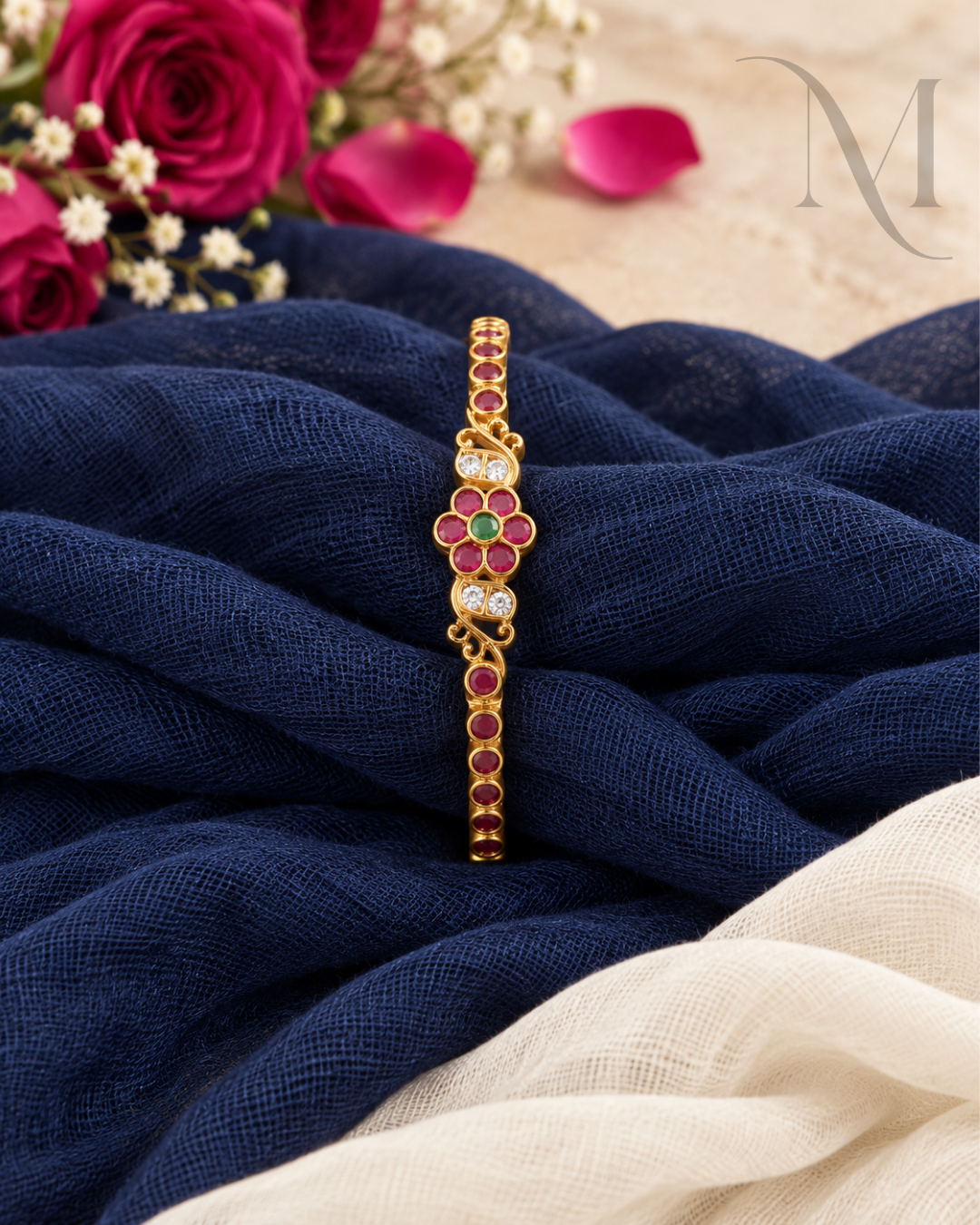 Ruby Green Floral Kemp Openable Bangle