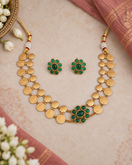 Two-Layer Lakshmi Kasu Necklace / Choker – Green
