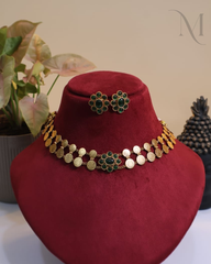Two-Layer Lakshmi Kasu Necklace / Choker – Green