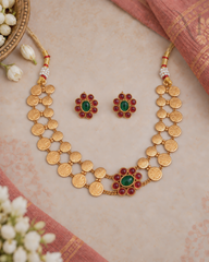 Two-Layer Lakshmi Small Kasu Necklace / Choker – Multicolour